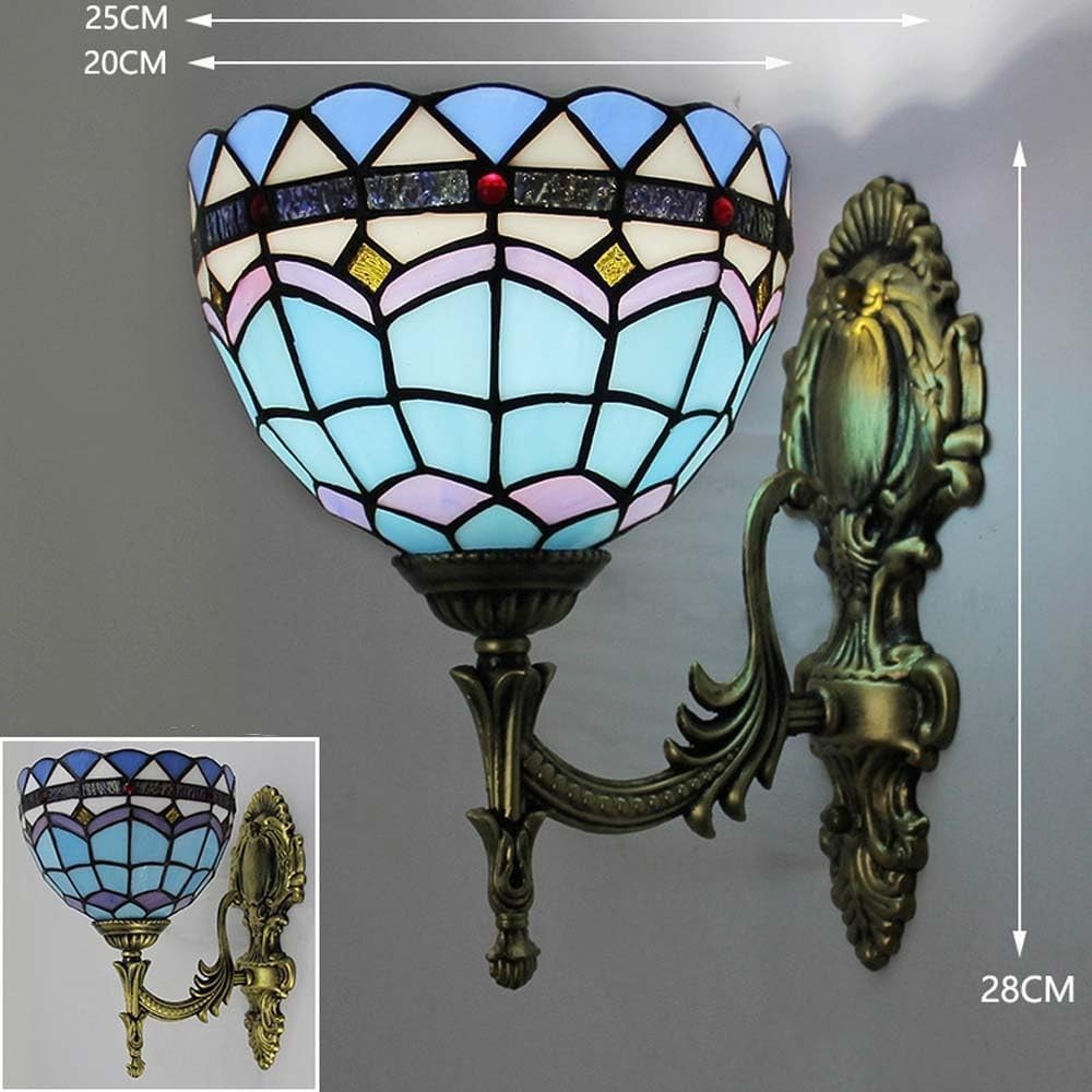Vintage Wall Light Indoor Lamp with Stained Glass Shade, 28cm Tall
