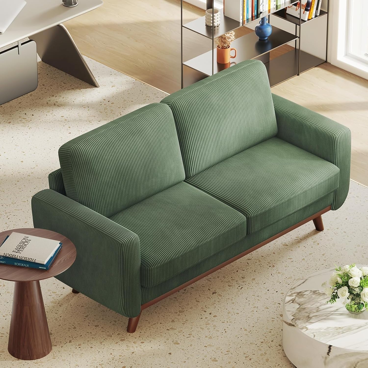 Green Corduroy Luxe 2 Seater Sofa | Deep Seat Loveseat for Small Spaces