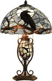 Full Moon Raven Tiffany Stained Glass Lamp 16"x24" Night Light Decor