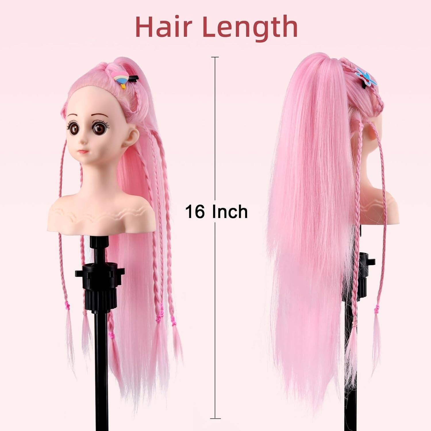 Hairdressing Mannequin Head w/ Clamp Synthetic Hair Styling Practice Doll
