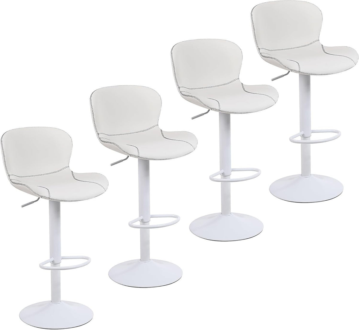 White PU Leather Bar Stools Set of 4 | Adjustable Swivel Counter Chairs
