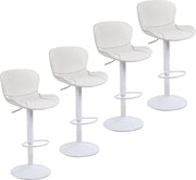 White PU Leather Bar Stools Set of 4 | Adjustable Swivel Counter Chairs