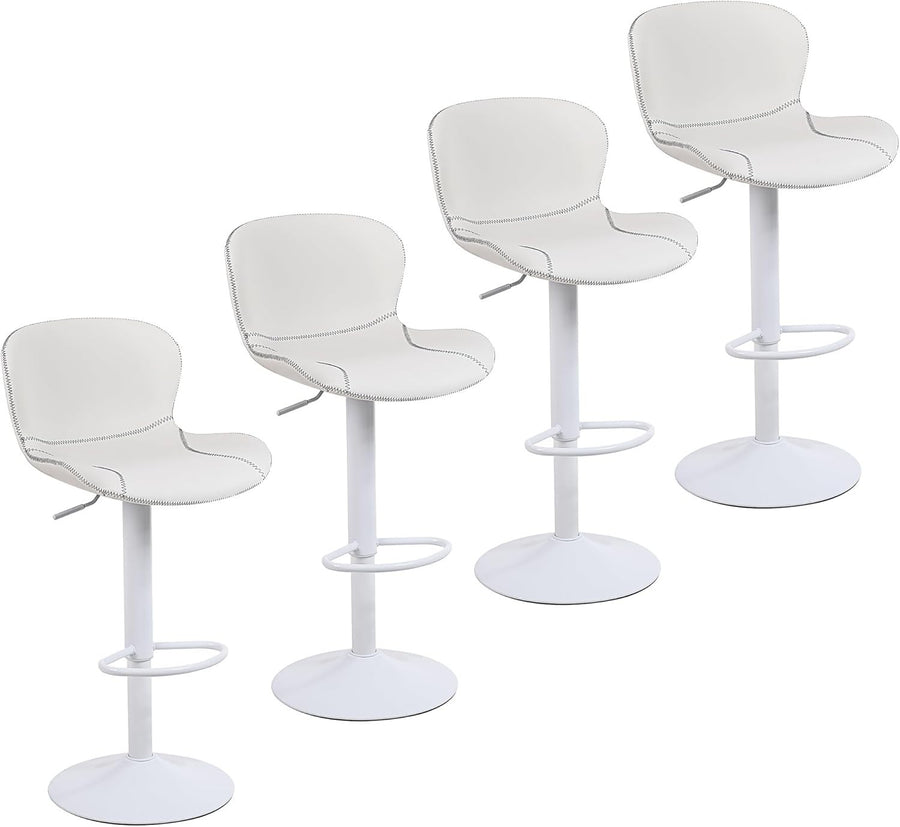 White PU Leather Bar Stools Set of 4 | Adjustable Swivel Counter Chairs