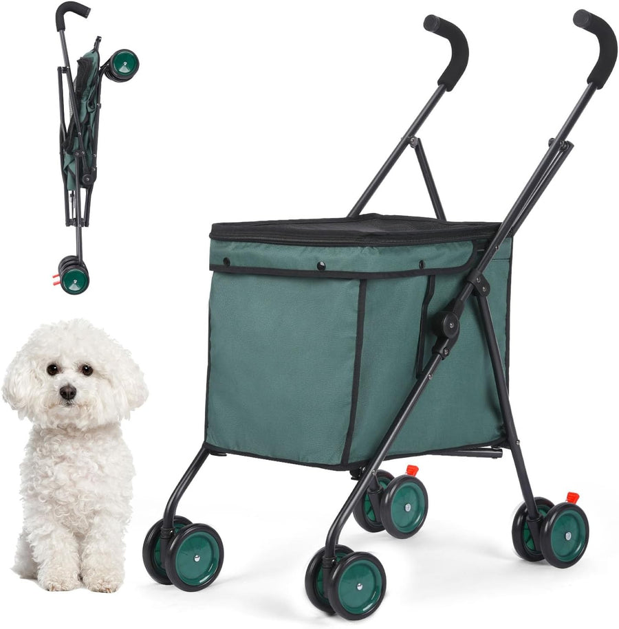 Dark Green Foldable Pet Shopping Cart Stroller 60lb Heavy Duty Utility Wagon