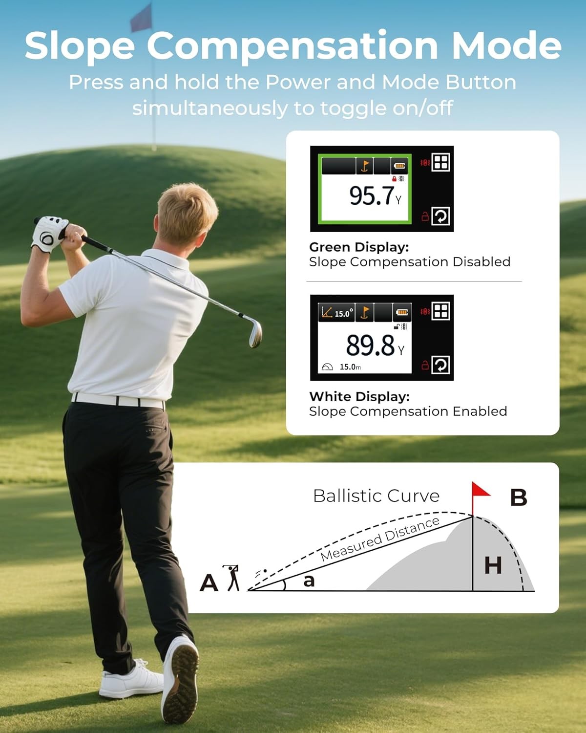 Golf Range Finder 1312 Yards Touch Screen Slope Flag Lock Rechargeable