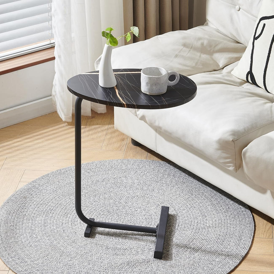 Black Round C-Shaped Sofa Side Table Space-Saving Metal Frame 61.5cm
