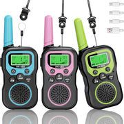 Kids Rechargeable Walkie Talkies 3 Pack Long Range VOX LED Flashlight