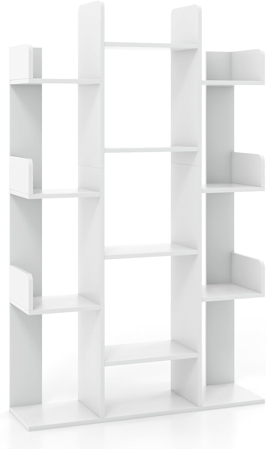 Tall Tree Bookcase 13 Tier White Wooden Shelf Unit Modern Display Storage Rack