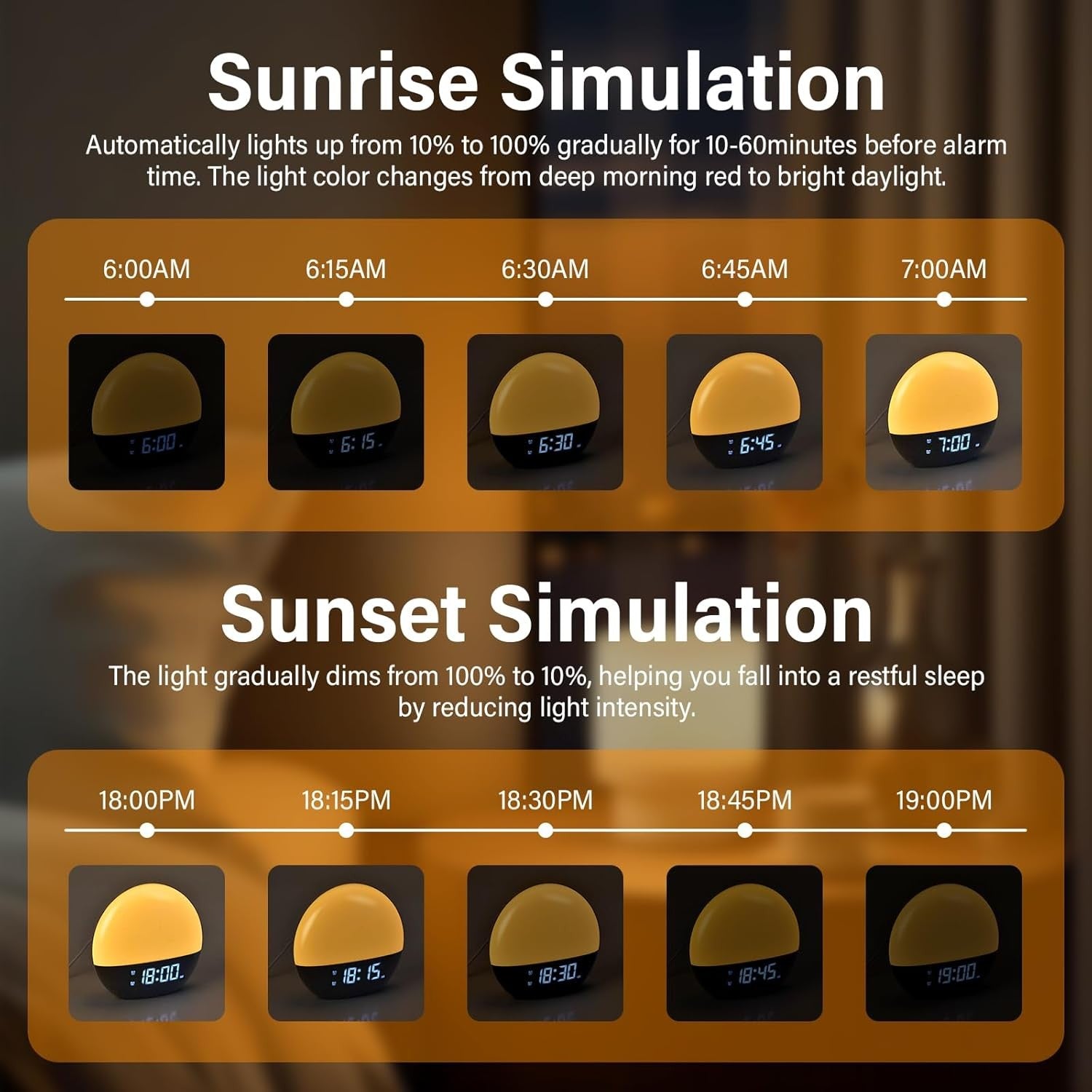 Sunrise Wake Up Light Alarm Clock Dual Alarm Sleep Sounds Bedside Lamp