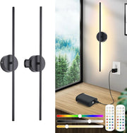 Wireless LED Wall Lights Set of 2 Rechargeable 15 Colors Remote 80CM