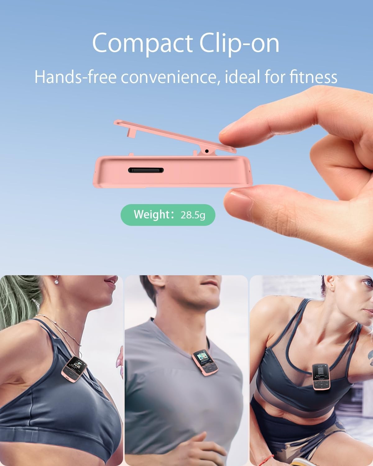 64GB MP3 Player Bluetooth 5.2 HiFi Mini Clip FM Radio Pink