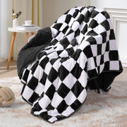 10lb Weighted Blanket 48x72 Sherpa Flannel Soft Calming Plaid Black
