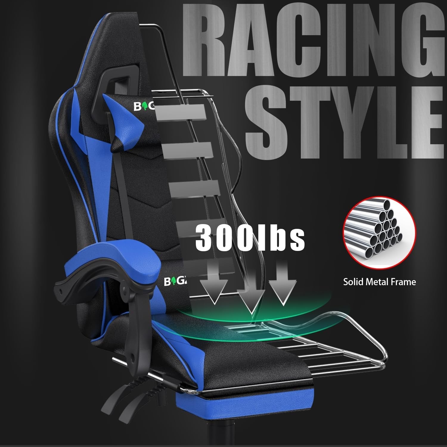 Ergonomic Gaming Chair Recliner w/ Footrest Lumbar Support Blue