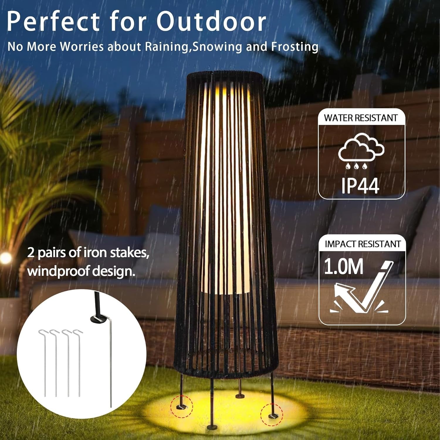 2 Pack Solar Wicker Floor Lamps Outdoor Rattan Lanterns 68 cm Black