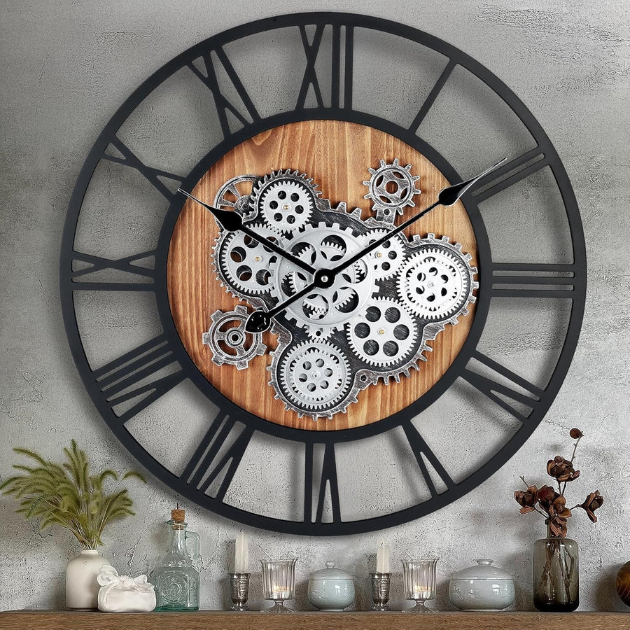 23" Large Wall Clock Moving Gears Vintage Industrial Steampunk Decor