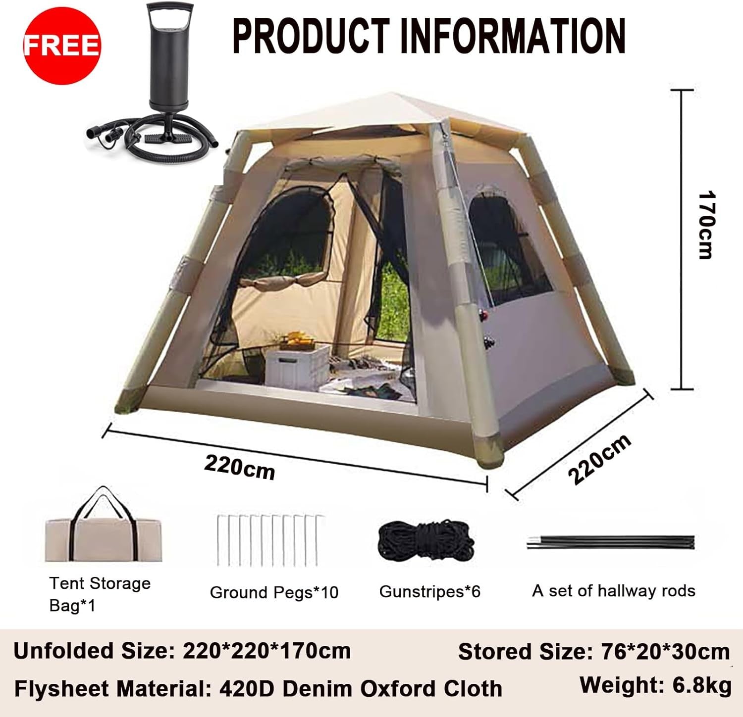 Inflatable Camping Tent 4-6 Person Air Beam Easy Setup 4 Season