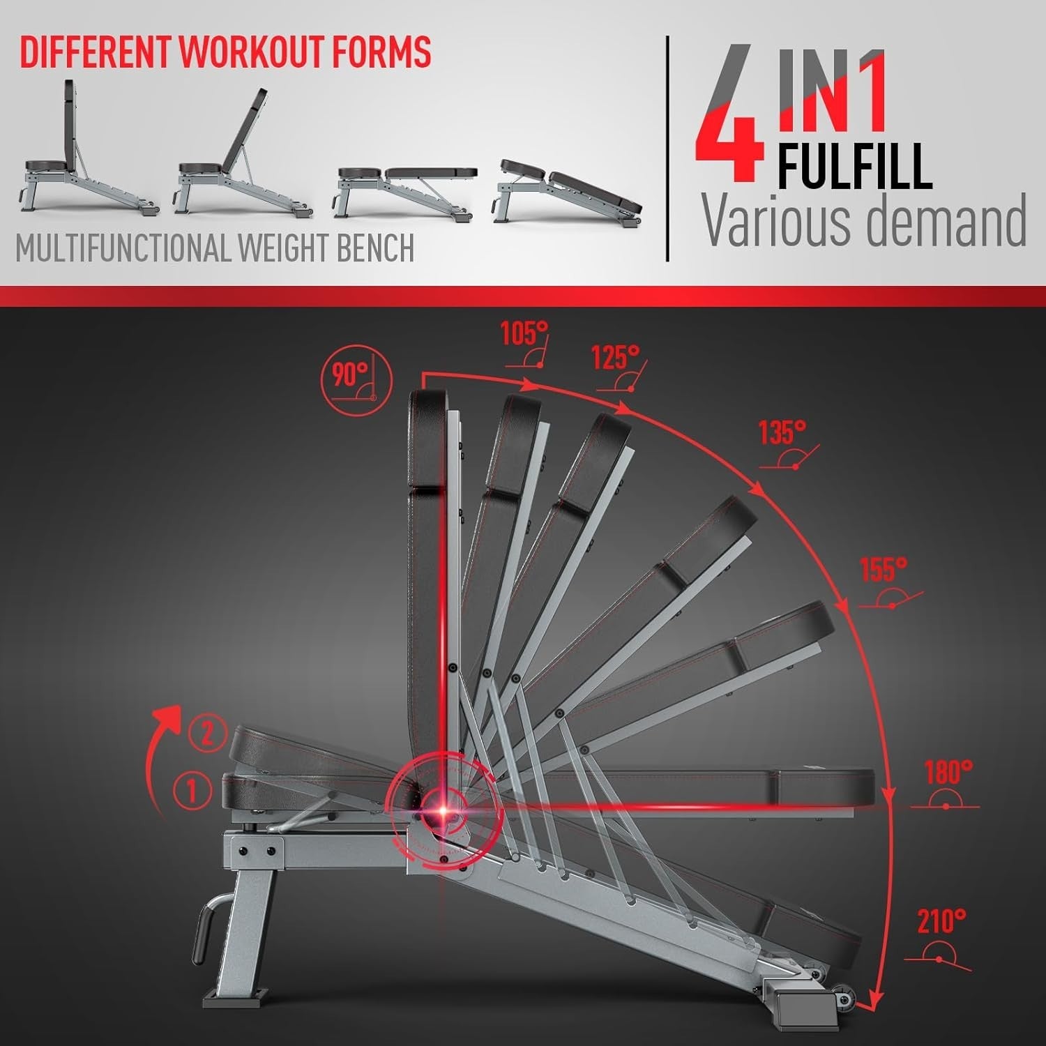 Commercial Heavy Duty Workout Bench 1000lb Multi-Angle Home Training