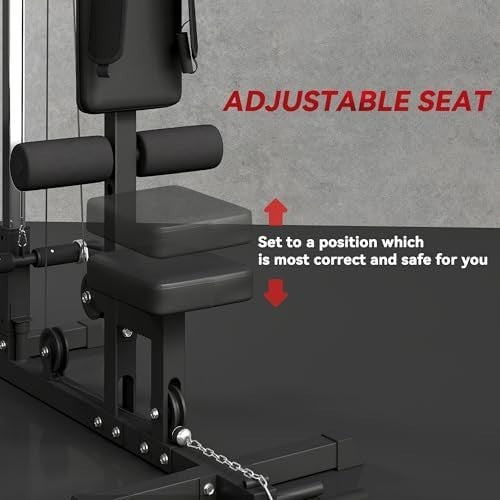 Black Lat Pull Down & Low Row Machine Adjustable Home Gym 50kg