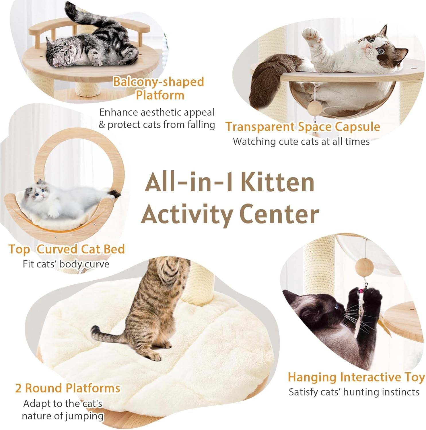 Wooden Cat Tree Activity Centre Multi Level Tower Bed Condo Scratching Posts