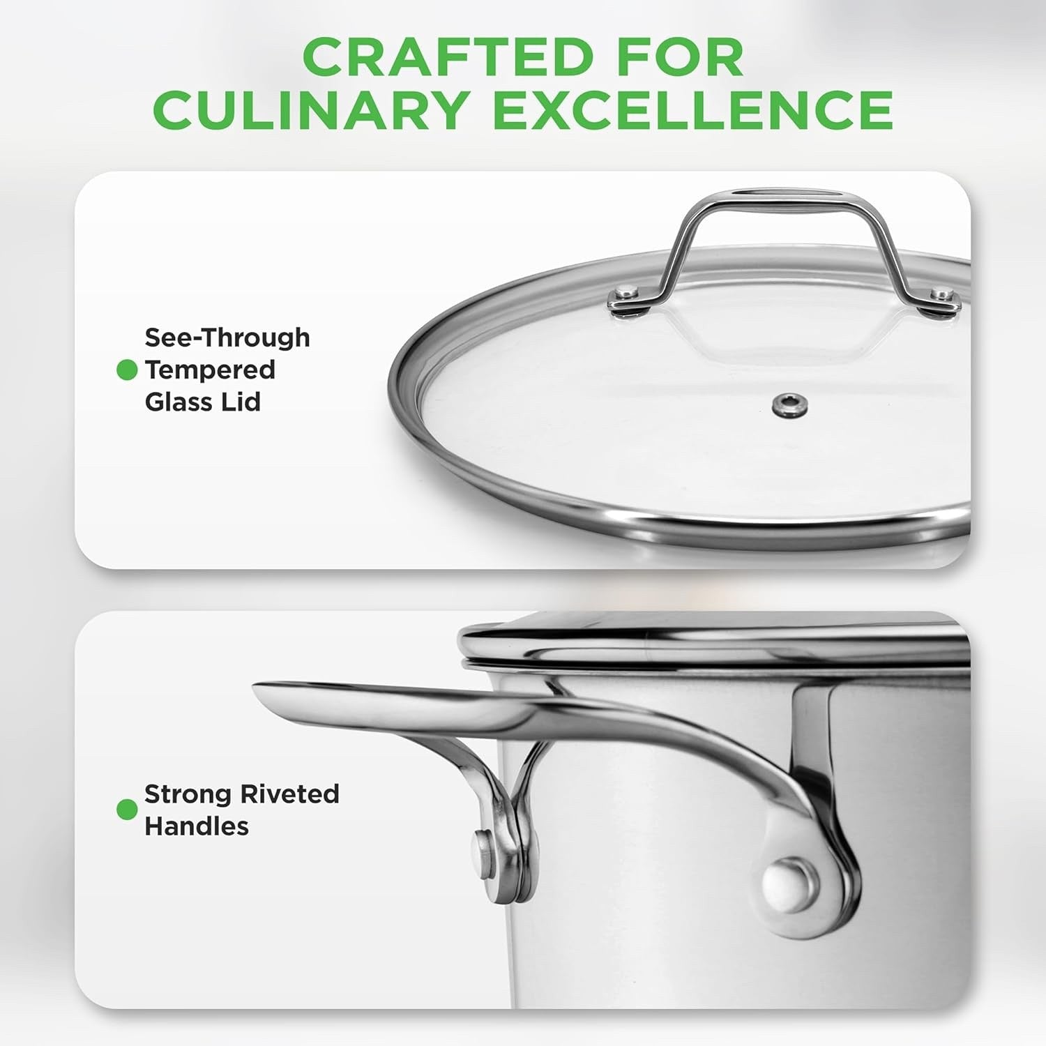 14.2 L Stainless Steel Stock Pot with Glass Lid Induction Ready Heavy Duty Soup