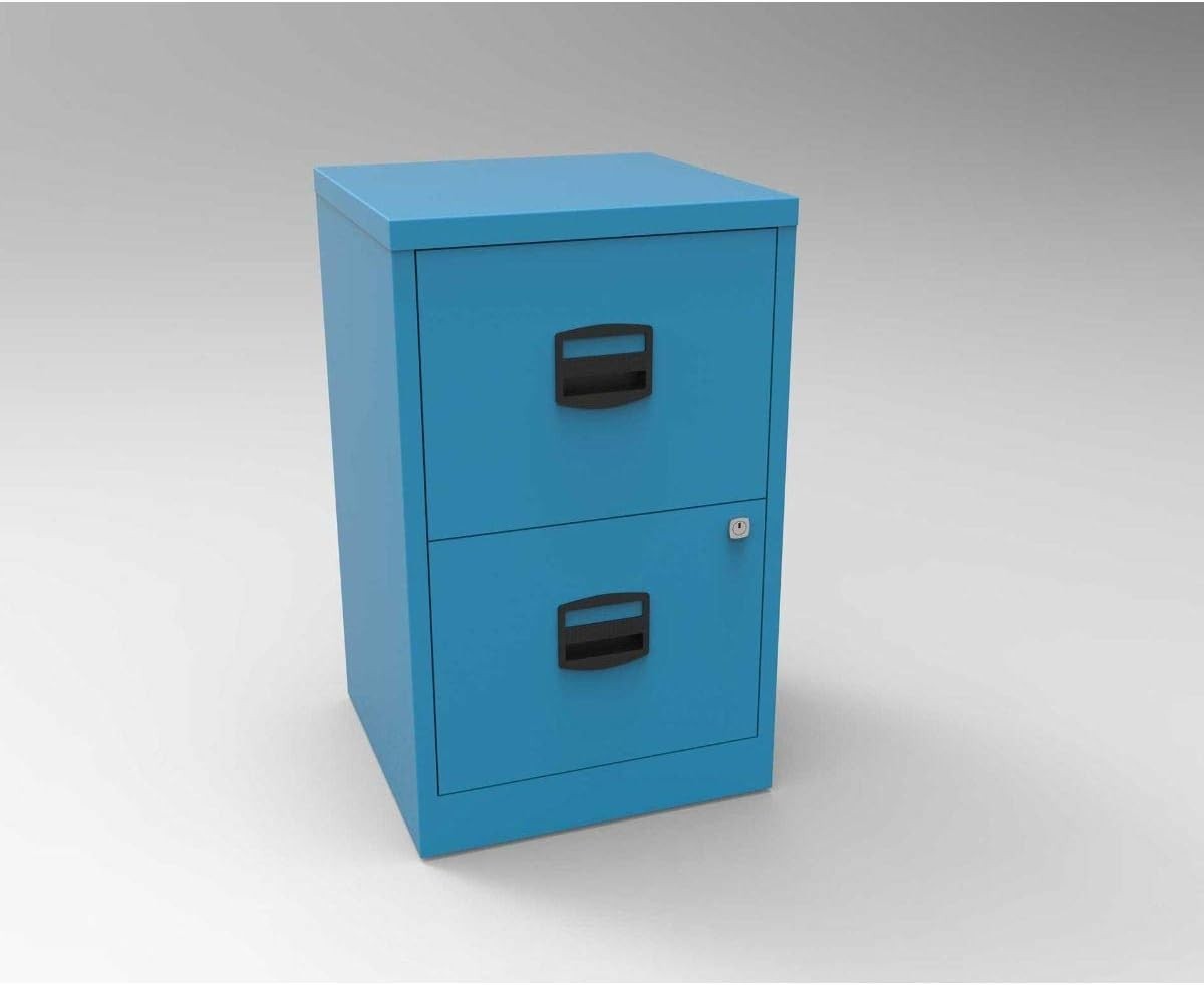 Blue Metal Filing Cabinet 2 Drawer A4 Lockable Office Storage