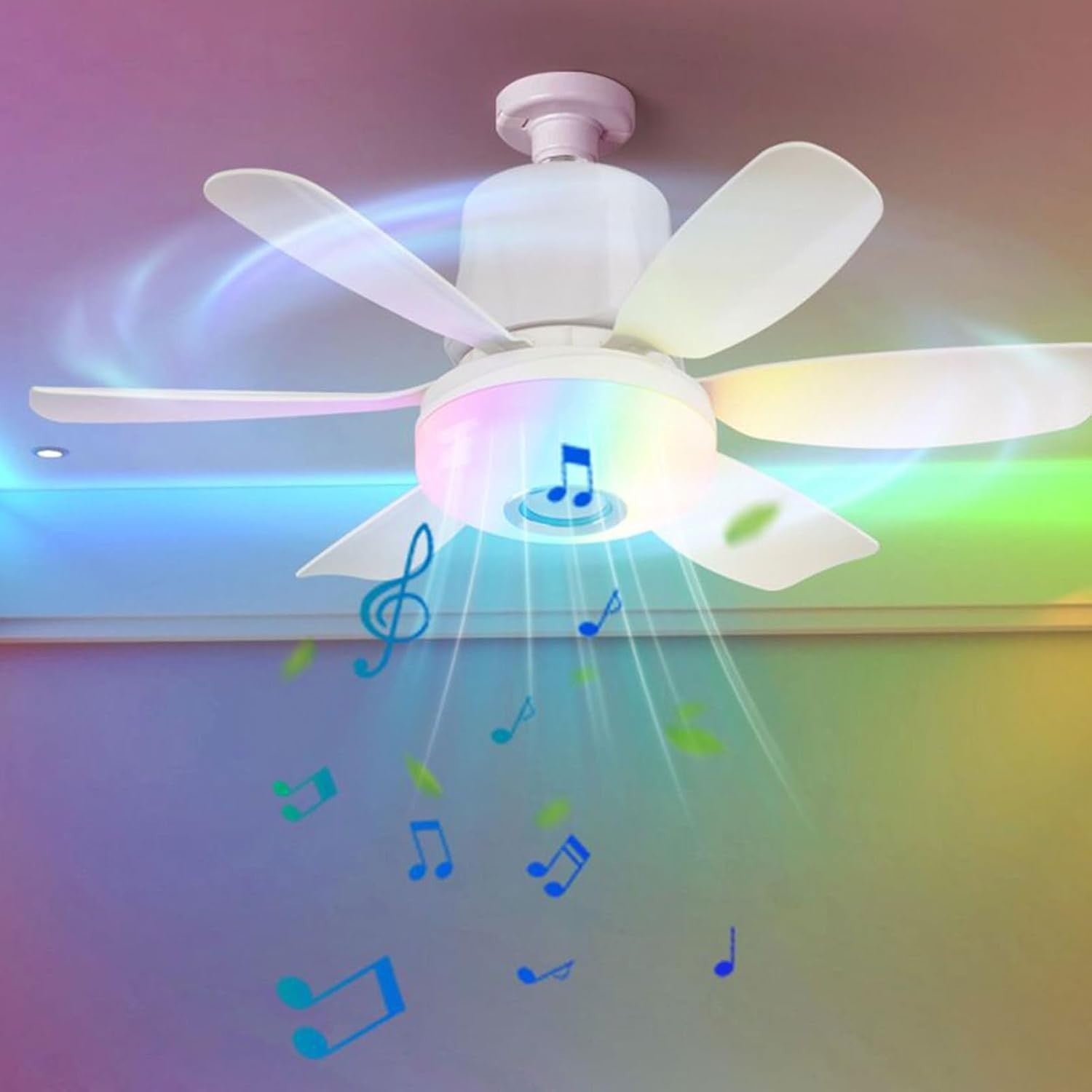 Lruvaqi 32W LED Ceiling Fan Light, 3-Speed RGB Music Fan – White
