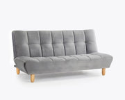 3 Seater Grey Velvet Sofa Bed Tufted Clic Clac Recliner w/ Wood Legs