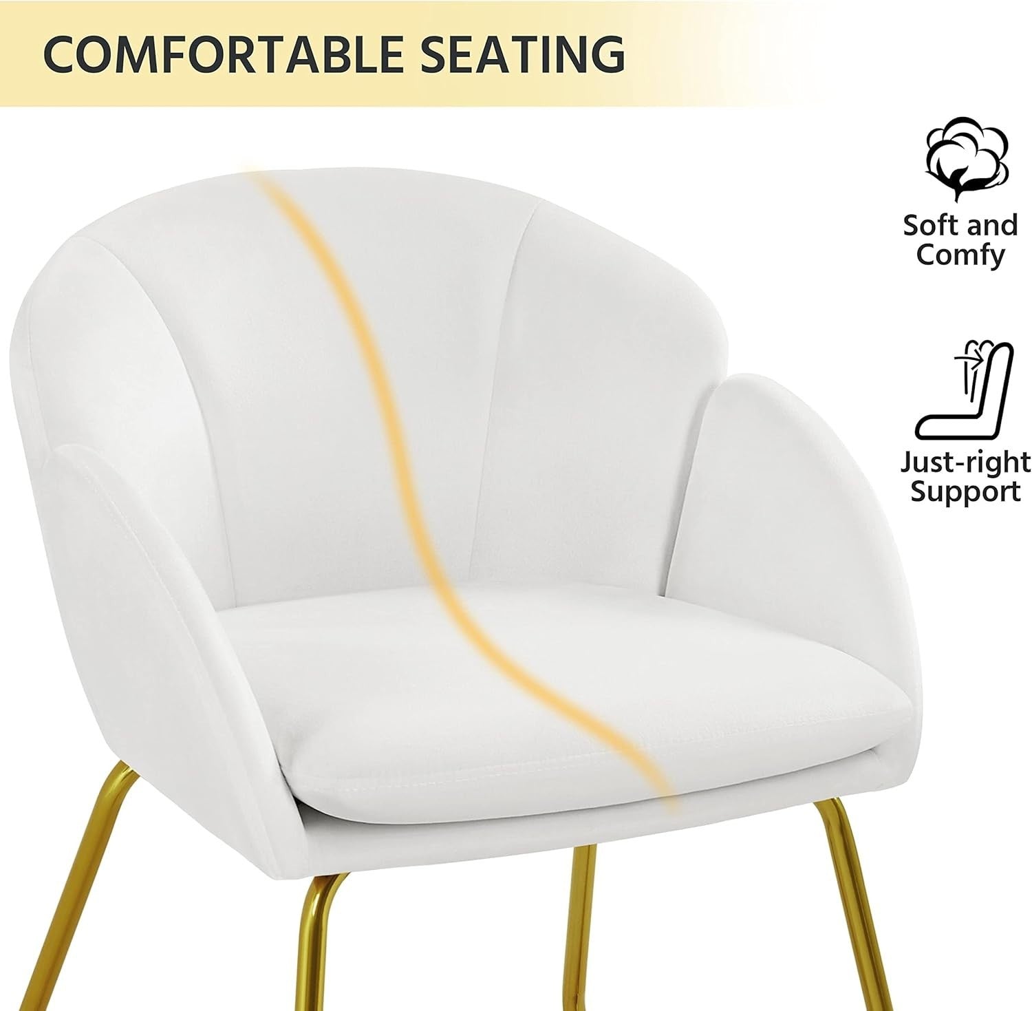 White Velvet Tub Vanity Chair Petal Accent Armchair with Gold Metal Legs