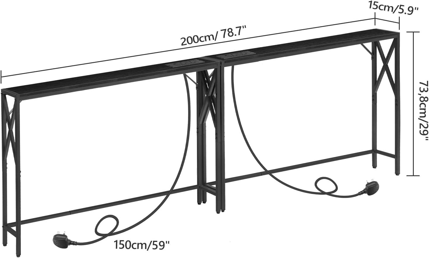 2x Slim Console Tables with USB Charging – 100cm Entryway or Sofa Table