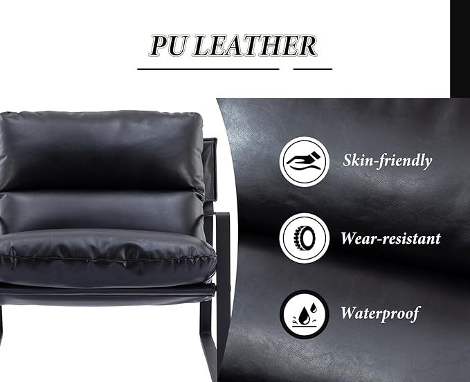 PU Leather Accent Armchair Metal Frame Tub Chair Black