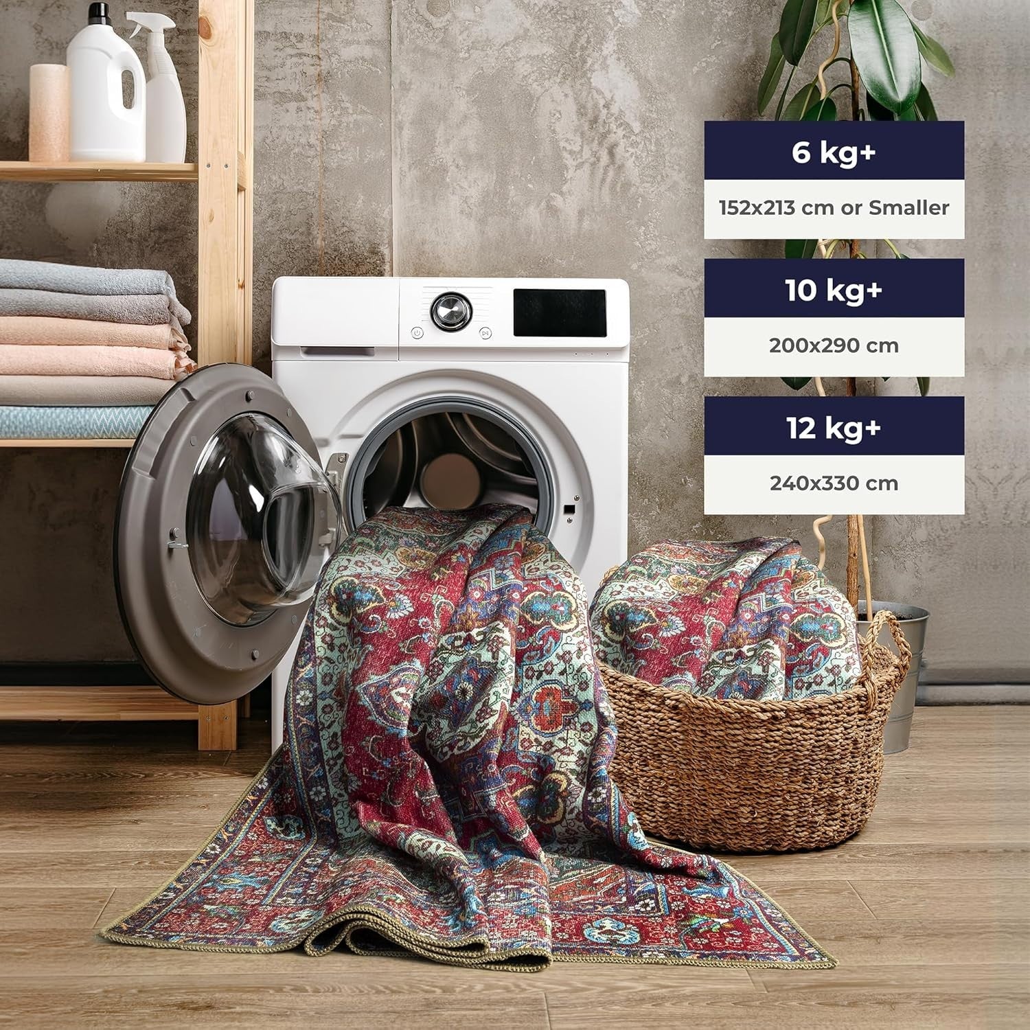 Washable Rug 122x170cm Non-Slip Short Pile Vintage Burgundy Blue Area Carpet