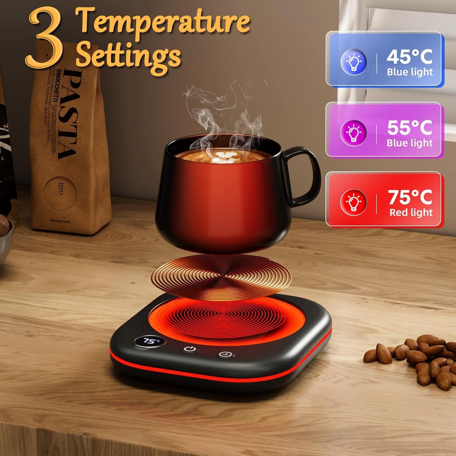 Coffee Mug Warmer 3 Temp 12H Auto Shut Off Desk Cup Heater
