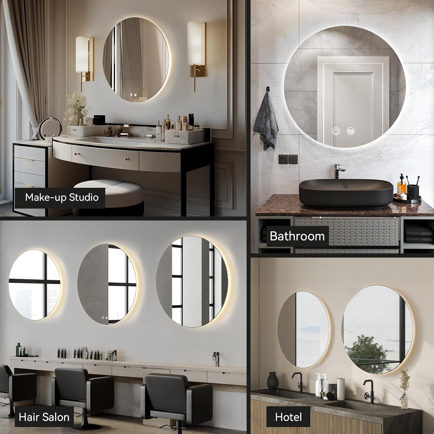 LED Round Bathroom Mirror 50cm Wall Mounted Anti-Fog Light Touch Sensor