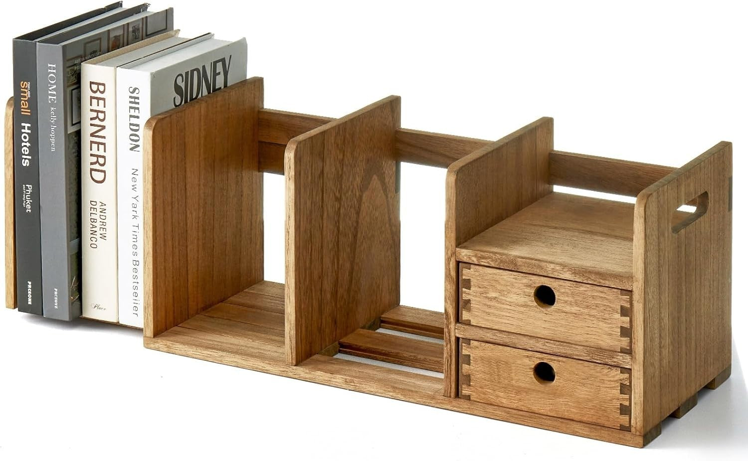 Expandable Wooden Desktop Bookshelf with Drawers – Adjustable Organiser