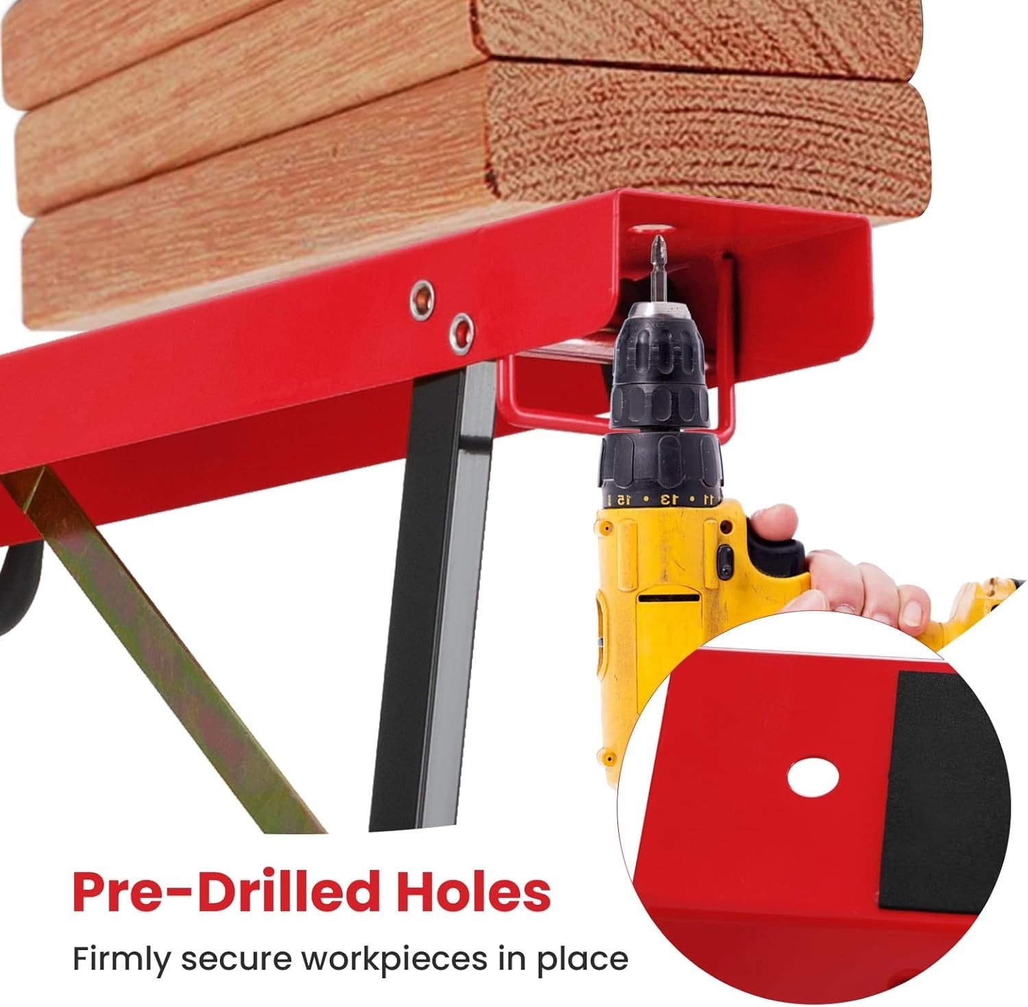 Folding Saw Horses 375kg Pair Heavy Duty Galvanized Metal Stands Non-Slip Red