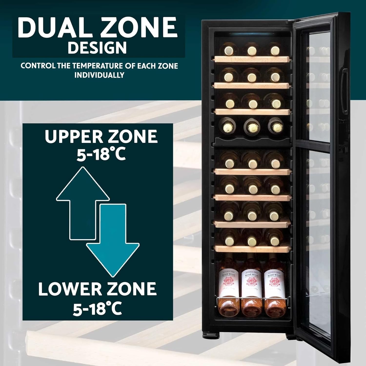 27 Bottle Dual Zone Wine Cooler Fridge Touch Screen LED Glass Door Black