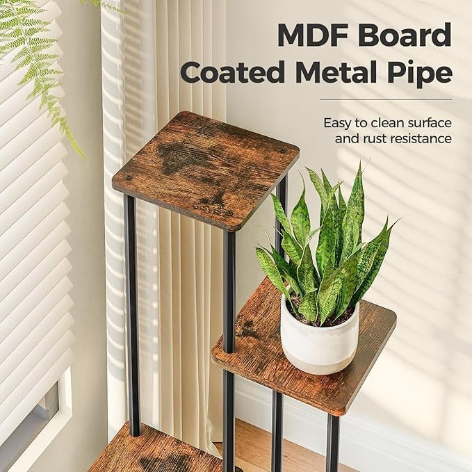5 Tier Indoor Outdoor Plant Stand Wood Metal Flower Rack Ladder Shelf