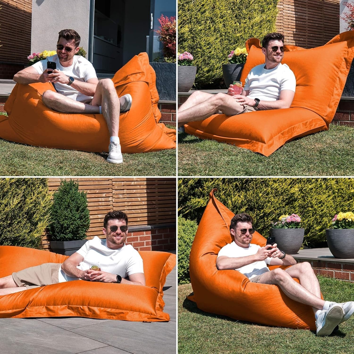 XXL Orange Outdoor Bean Bag Chair 180x140cm Waterproof Garden Floor Seat