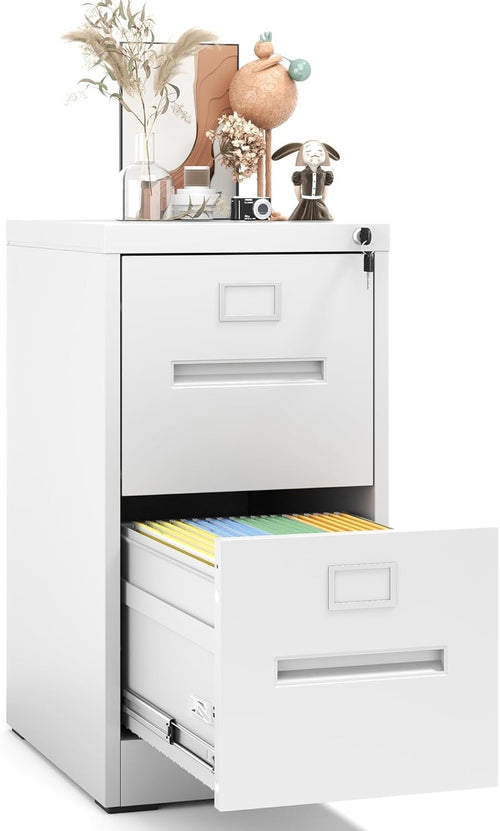 2 Drawer Metal Filing Cabinet Lockable Vertical HomeOffice Storage White