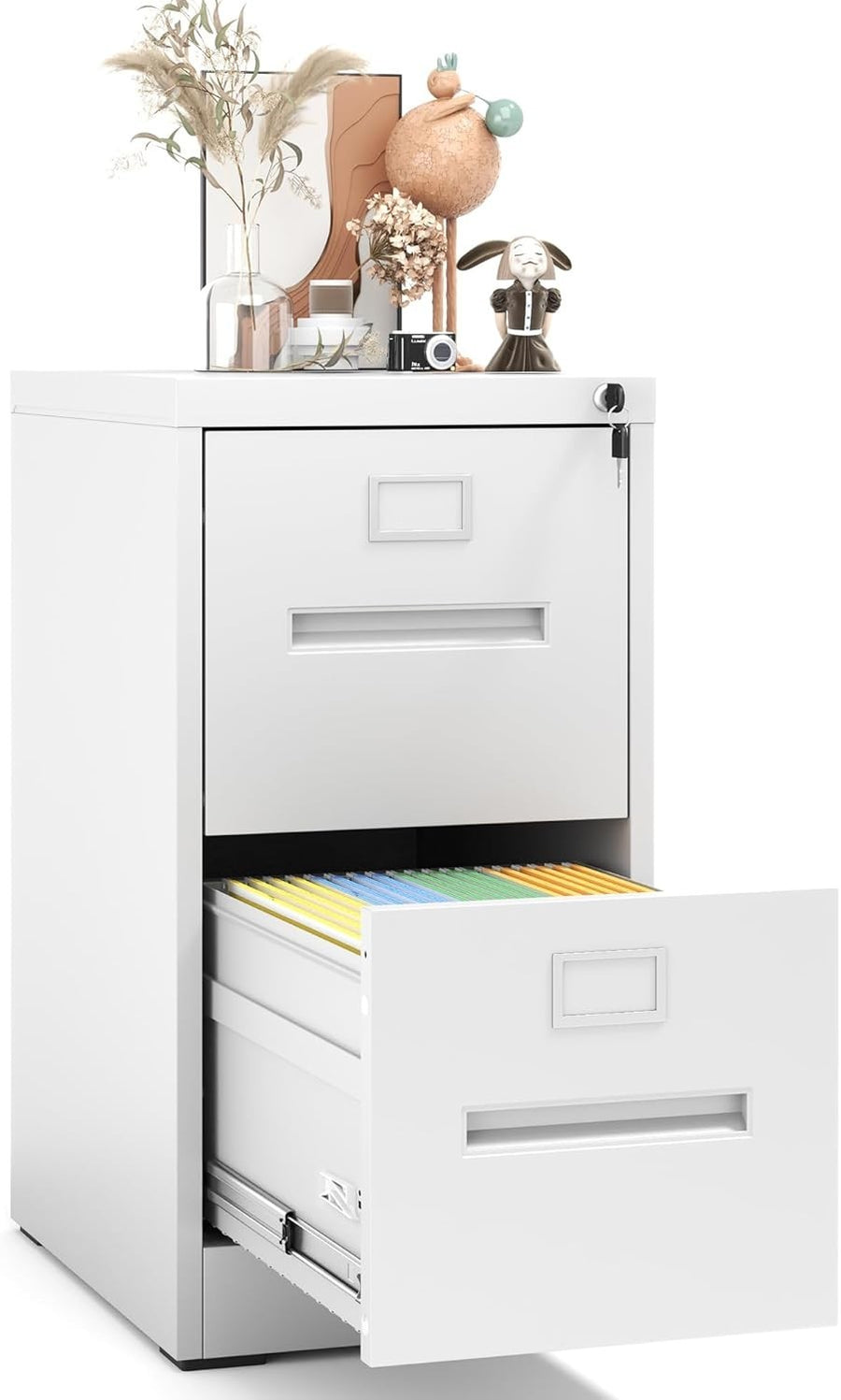 2 Drawer Metal Filing Cabinet Lockable Vertical HomeOffice Storage White