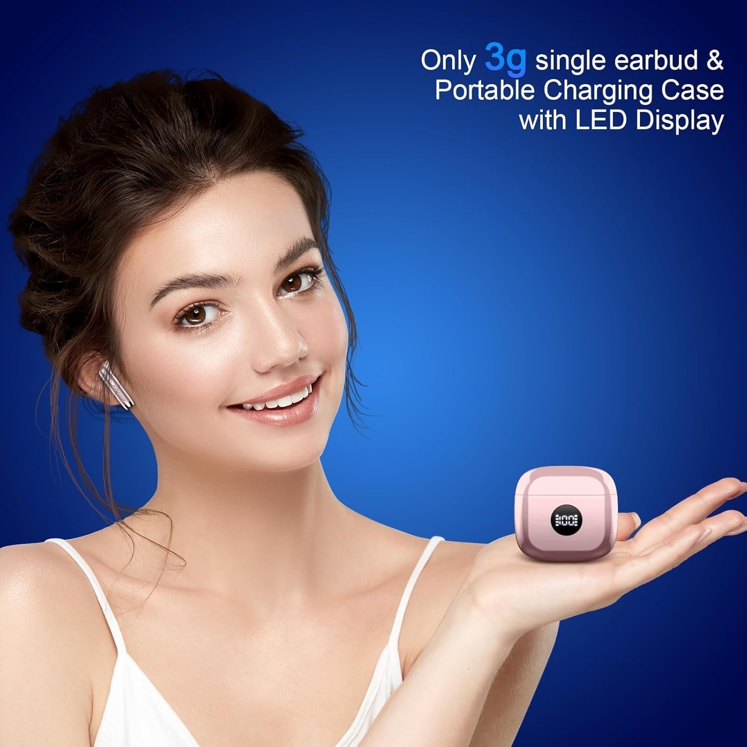 Bluetooth 5.4 Pink Gold Earbuds ENC Mic 40H Deep Bass LED Touch IP7