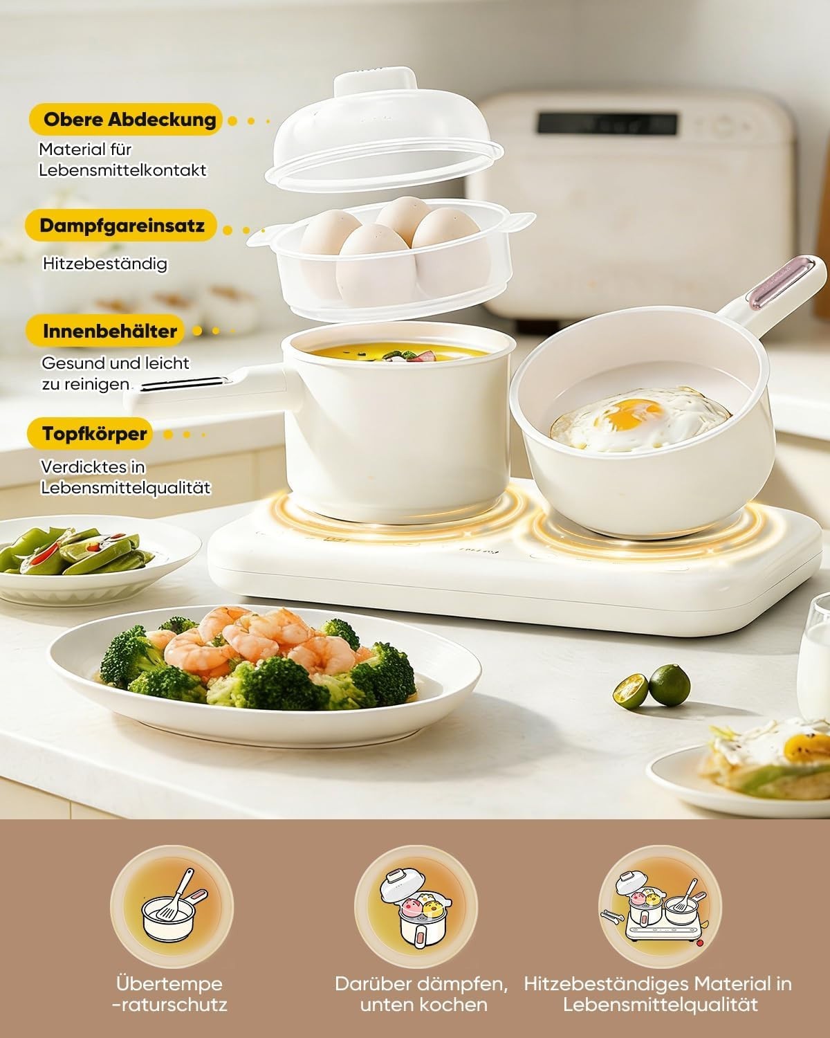 Kids Electric Cooking Set Double Hob Kitchen Toy Cookware 40pc Beige