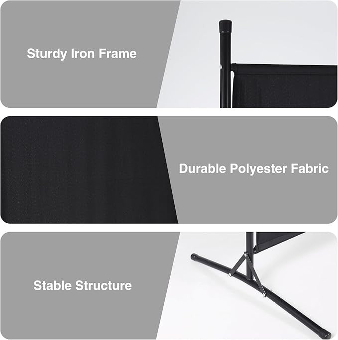 Black 1 Panel Freestanding Room Divider – 6FT Folding Privacy Screen for Home