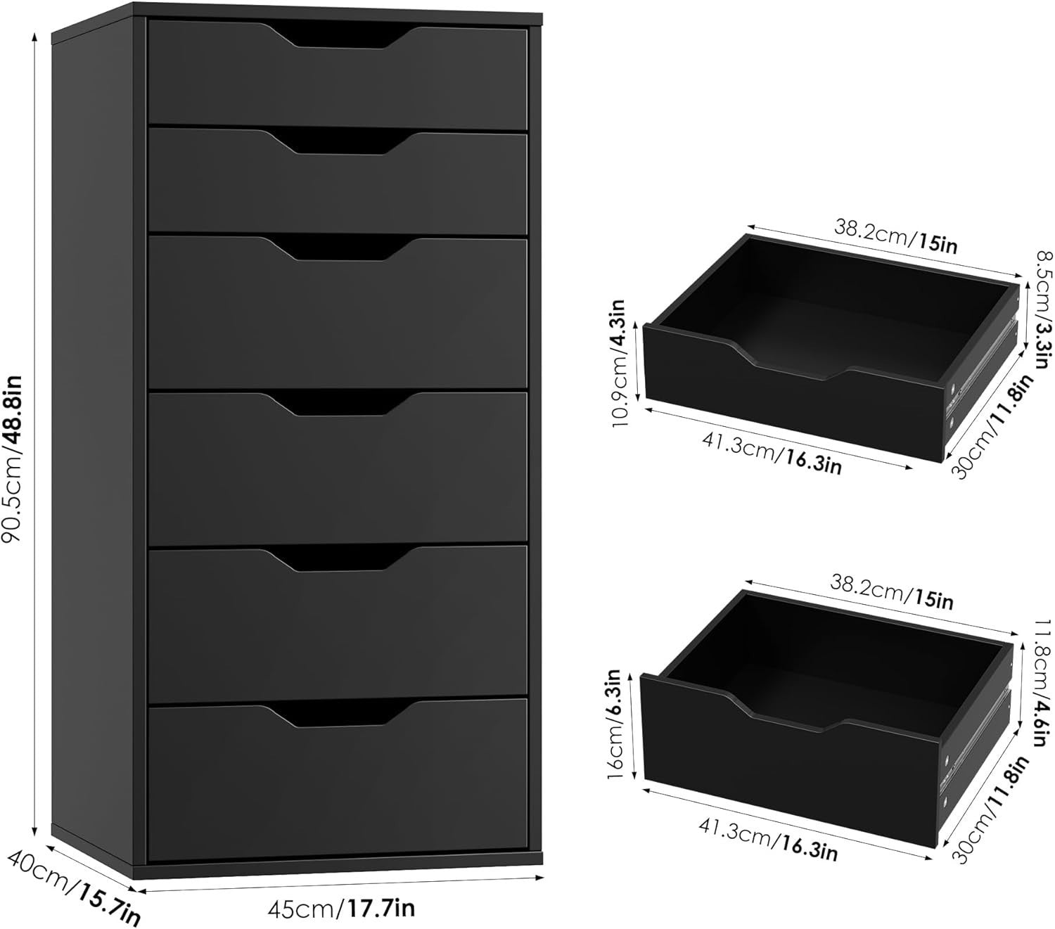 6-Drawer Tall Black Storage Cabinet Bedroom Dresser Modern Organizer Unit