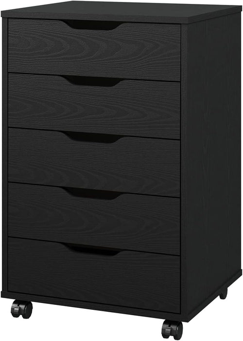 5 Drawer Mobile Filing Cabinet with Wheels Office Storage Chest Black