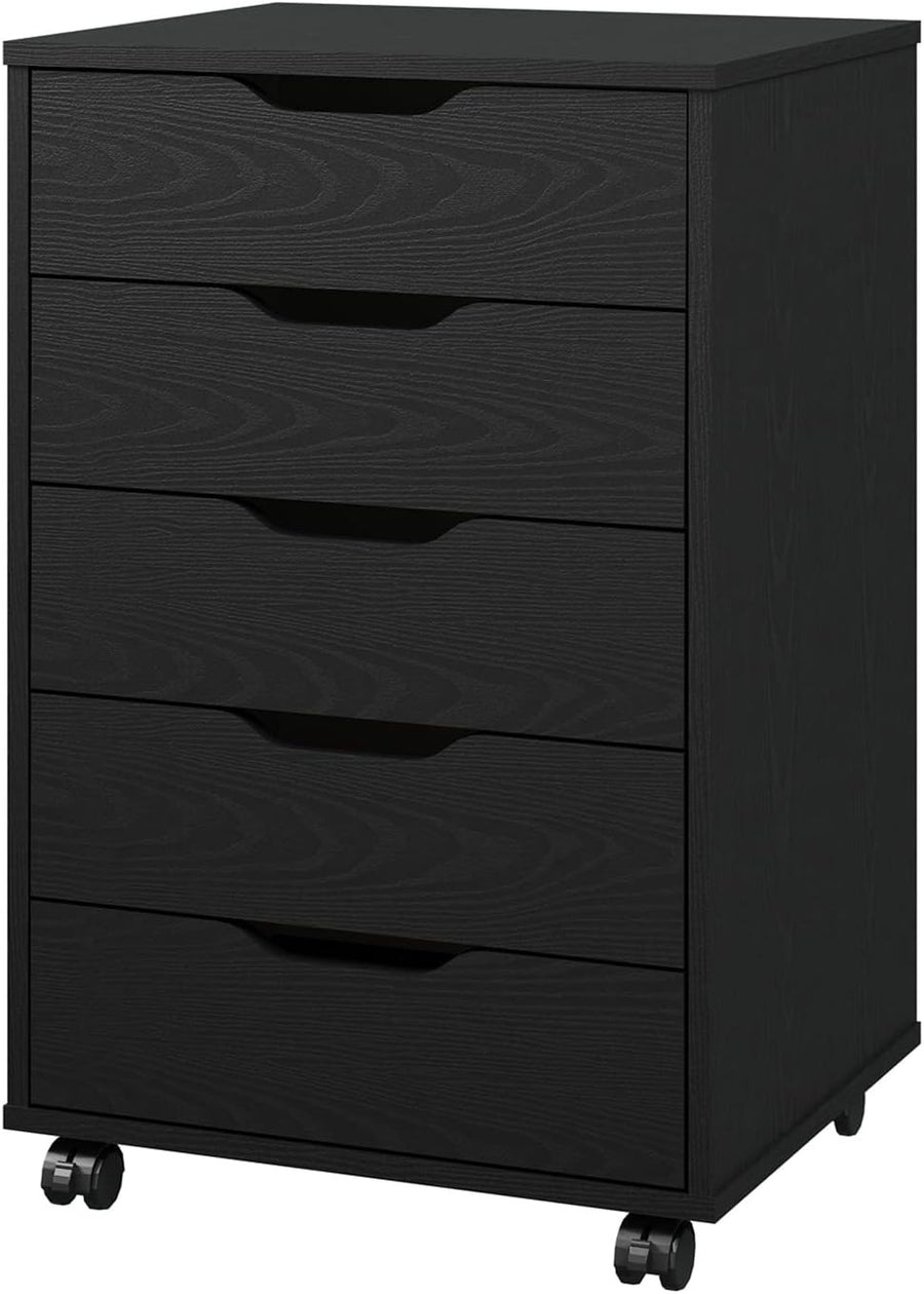 5 Drawer Mobile Filing Cabinet with Wheels Office Storage Chest Black