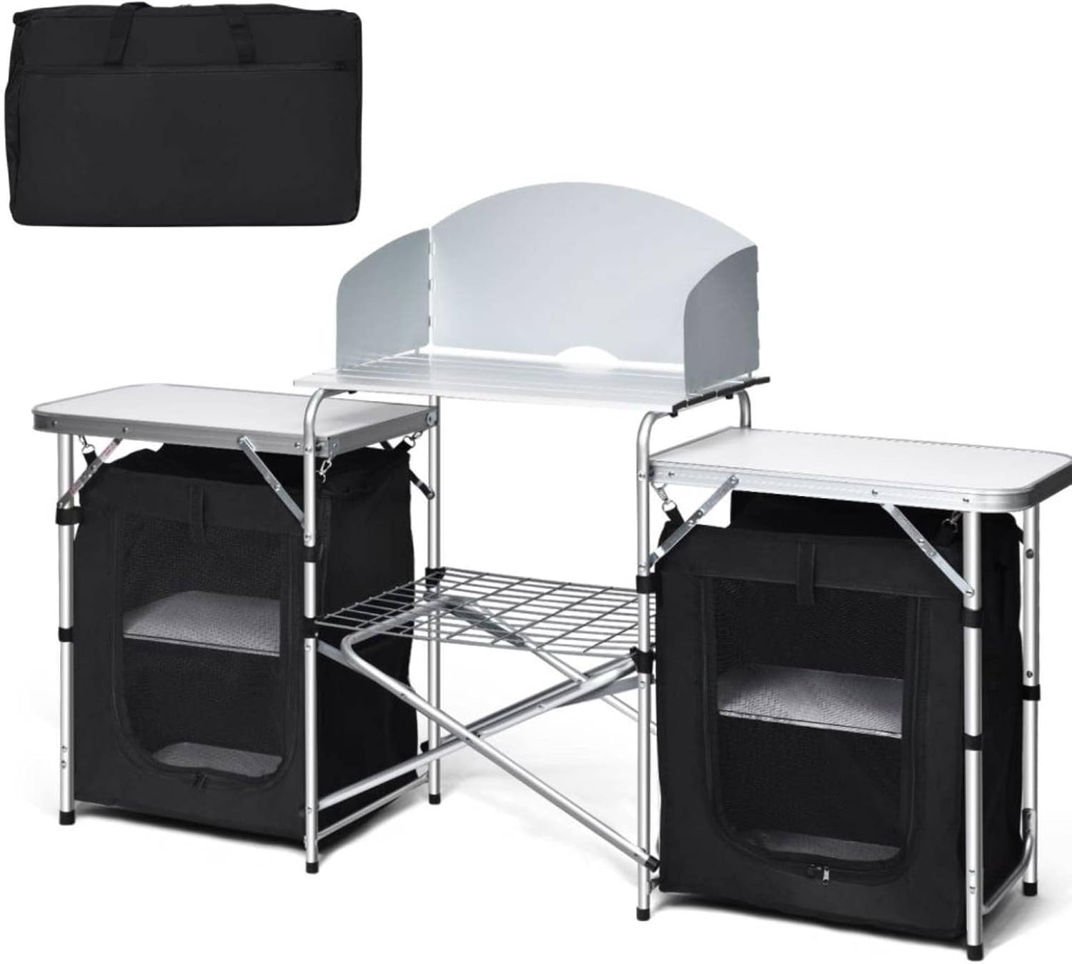 Folding Camping Kitchen Table Portable Outdoor Storage BBQ Picnic 172x48x110cm