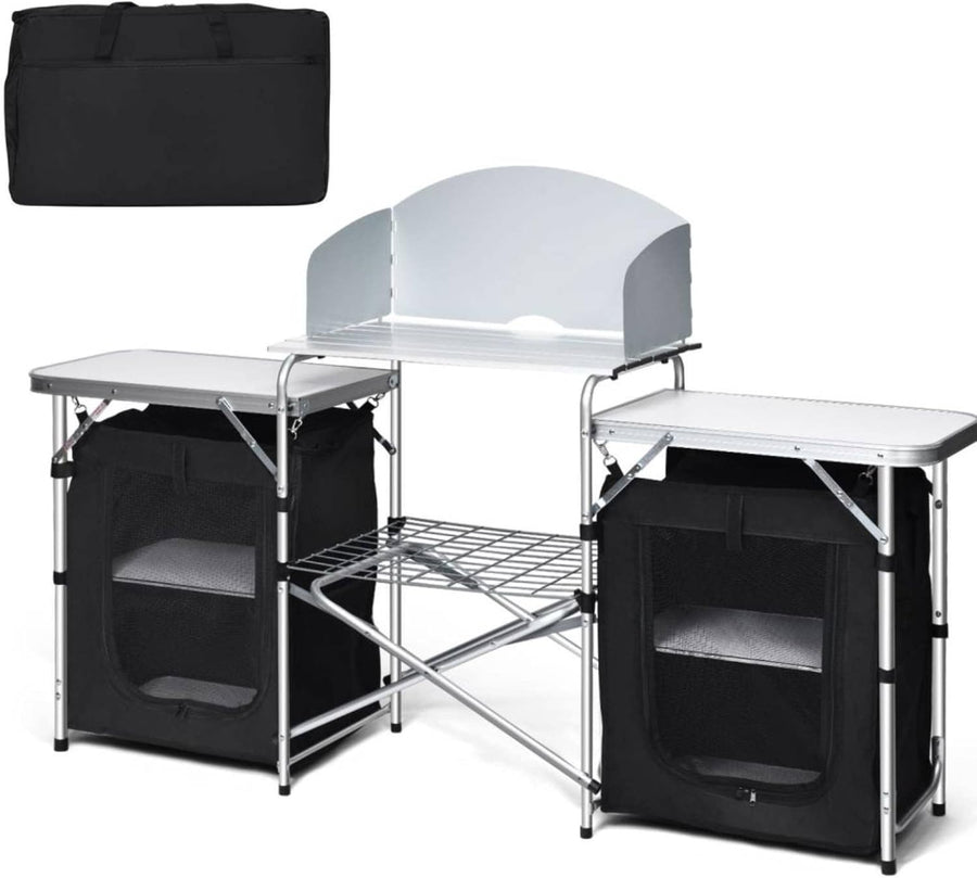 Folding Camping Kitchen Table Portable Outdoor Storage BBQ Picnic 172x48x110cm