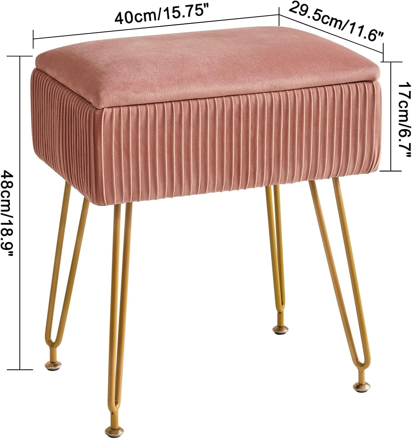 Pink Velvet Storage Ottoman Stool Square Bench Dressing Table Seat