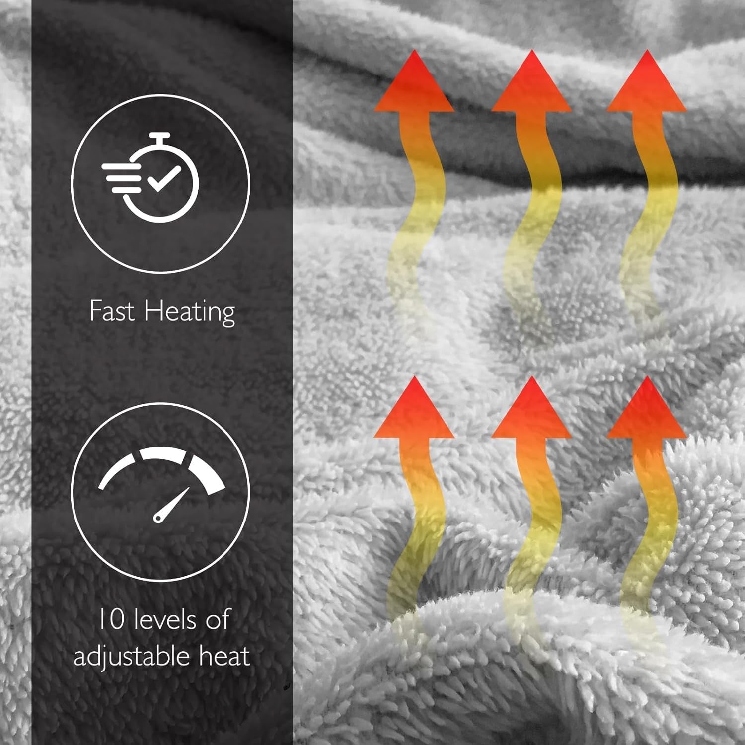 Electric Heated Throw Blanket Fast Heat Fleece 10 Settings Timer Grey 160x120cm